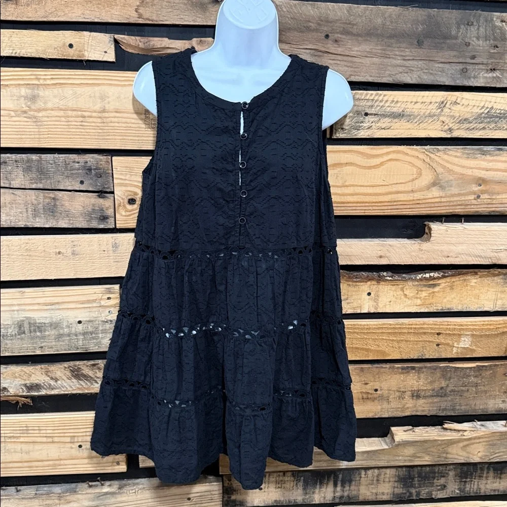 Anthropologie Jacquard Fabric‎ Cutout Lace Sleeveless Black Tunic Dress Medium